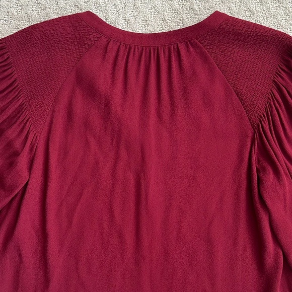 Joie Addalla Smocked-Shoulder Peasant Top Topanga (Wine Red) Size Small Casual - Picture 10 of 13